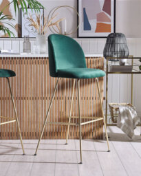 Beliani Set Of 2 Bar Chairs Arcola Velvet Emerald Green - thumbnail 2