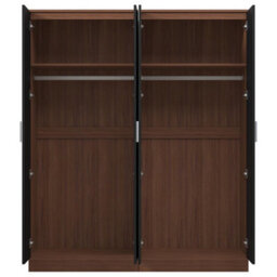 Reflect 2X 2 Door Plain Wardrobe Bundle - Black Gloss & Walnut - Rails & Shelves - H: 180Cm X W: 152Cm - Modern Sleek Design - thumbnail 7