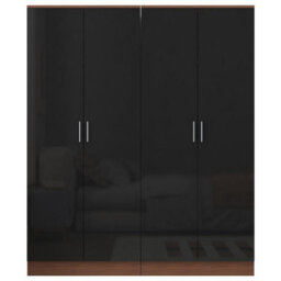 Reflect 2X 2 Door Plain Wardrobe Bundle - Black Gloss & Walnut - Rails & Shelves - H: 180Cm X W: 152Cm - Modern Sleek Design - thumbnail 6