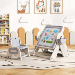 Gainoom 9-In-1 Kids Grey Activity Table & Chair Set Folding & Rotating Art Easel Table Water & Sand Sensory Play Table 18 Month+ - thumbnail 3