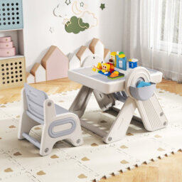 Gainoom 9-In-1 Kids Grey Activity Table & Chair Set Folding & Rotating Art Easel Table Water & Sand Sensory Play Table 18 Month+ - thumbnail 4