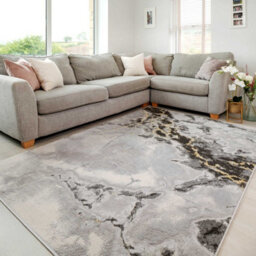 Loomed Grey Gold Metallic Modern Textured Marble Area Rug 120X170Cm - thumbnail 3