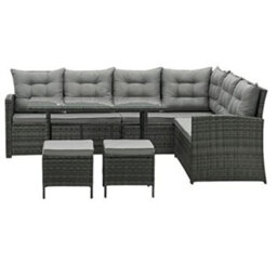 Evre Grey Monroe 8 Seater Garden Rattan Furniture Corner Dining Set Table Sofa Bench Stool - thumbnail 4