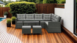 Evre Grey Monroe 8 Seater Garden Rattan Furniture Corner Dining Set Table Sofa Bench Stool - thumbnail 2