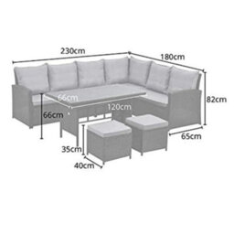 Evre Grey Monroe 8 Seater Garden Rattan Furniture Corner Dining Set Table Sofa Bench Stool - thumbnail 3