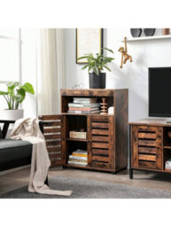 Songmics Vasagle Bathroom Cabinet Storage Cabinet 4 Tier Rustic Chic Shelf 60 X 30 X 80 Cm With Louver Doors, Compartments, Rustic Brown - thumbnail 4