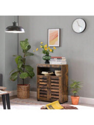 Songmics Vasagle Bathroom Cabinet Storage Cabinet 4 Tier Rustic Chic Shelf 60 X 30 X 80 Cm With Louver Doors, Compartments, Rustic Brown