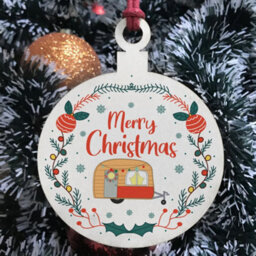 Red Ocean Novelty Caravan Bauble Design Hanging Wood Decoration - thumbnail 3