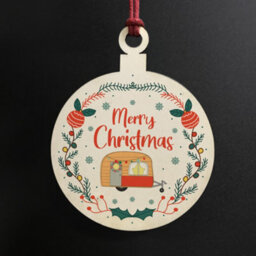 Red Ocean Novelty Caravan Bauble Design Hanging Wood Decoration - thumbnail 2
