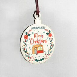 Red Ocean Novelty Caravan Bauble Design Hanging Wood Decoration - thumbnail 4