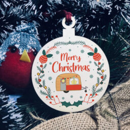 Red Ocean Novelty Caravan Bauble Design Hanging Wood Decoration - thumbnail 1