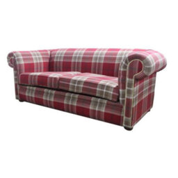 Chesterfield Tartan 1930's 3 Seater Sofa Balmoral Red Fabric In Classic Style - thumbnail 2