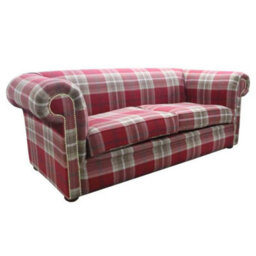 Chesterfield Tartan 1930's 3 Seater Sofa Balmoral Red Fabric In Classic Style - thumbnail 1