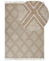 Beliani Handwoven Boho Rug 140 X 200 Cm - Off White Beige Cotton-Wool Geometric - thumbnail 3