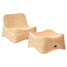 Beliani Garden Armchair With Ottoman Aigani Rattan Natural