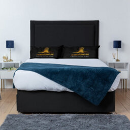 UKBEDFURNITURE Ascot Black Plush  Divan Bed Base With 26 Inch Headboard - No Storage - thumbnail 1