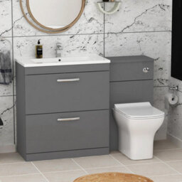 Royal Bathrooms Turin 1300mm Indigo Grey Gloss 2-Drawers Minimalist Basin With Qubix Back To Wall Toilet Pack - thumbnail 9