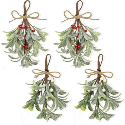 CLEFFNS 4Pcs Christmas Artificial Mistletoe Ornament With Berries Christmas Hanging Mistletoe Decorations Ornaments Bouquet - image 1