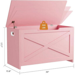 Storage Chest Wooden Storage Bench Blanket Storage Box Toy Chest W/safety Hinge - thumbnail 2