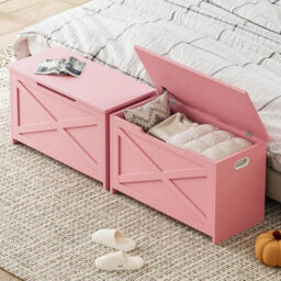 Storage Chest Wooden Storage Bench Blanket Storage Box Toy Chest W/safety Hinge - thumbnail 6