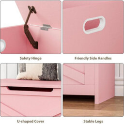 Storage Chest Wooden Storage Bench Blanket Storage Box Toy Chest W/safety Hinge - thumbnail 5