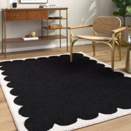 Livabliss Fossay Shaggy-Washable Black Cream Modern High Pile Living Bedroom Rug 160 X 213 Cm Easy Care, Non Shedding - thumbnail 1