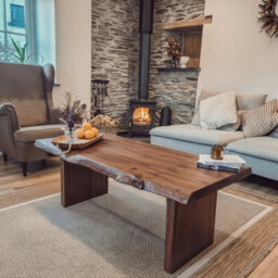 L100Xw60Xh35Cm Lina Chunky Live / Waney Edge Coffee Table In Walnut Colour