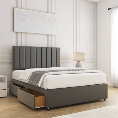 Bsspoke Aria Divan Bed Set Grey Velvet With 24Inch Panel Headboard & Mattress & 2 Drawers Same Side 3Ft 4Ft 4Ft6 5Ft 6Ft - image 1