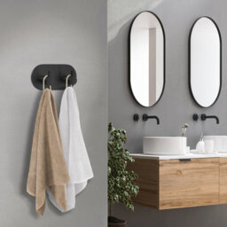 Beslagsboden - Double Towel Hook. Black Stainless Steel. Self-Adhesive. - thumbnail 2
