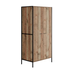Wyld Haus Lucan Distressed Oak-Effect 2-Door Double Wardrobe, Oak Veneer, Matt Natural - thumbnail 3