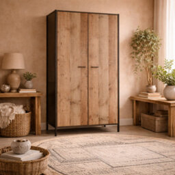 Wyld Haus Lucan Distressed Oak-Effect 2-Door Double Wardrobe, Oak Veneer, Matt Natural - thumbnail 1