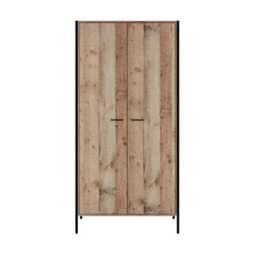 Wyld Haus Lucan Distressed Oak-Effect 2-Door Double Wardrobe, Oak Veneer, Matt Natural - thumbnail 2