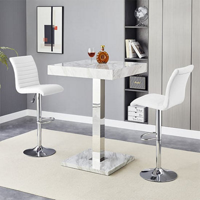 Furniture in Fashion Topaz Magnesia Effect High Gloss Bar Table 2 Ripple White Stools - image 1