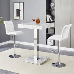 Furniture in Fashion Topaz Magnesia Effect High Gloss Bar Table 2 Ripple White Stools