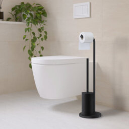 Beslagsboden Toilet Roll Holder And Toilet Brush Rust Resistant Black Stainless Steel Freestanding Toilet Paper Stand - thumbnail 2