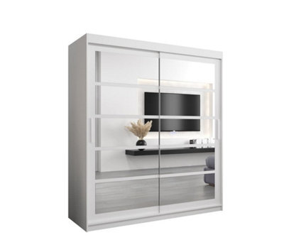 Arte Roma Ii White Elegant Sliding Door Wardrobe H2000mm W1800mm D620mm With Mirrored Panels And Silver Handles - image 1