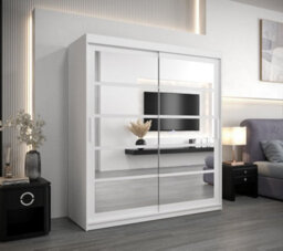 Arte Roma Ii White Elegant Sliding Door Wardrobe H2000mm W1800mm D620mm With Mirrored Panels And Silver Handles - thumbnail 2