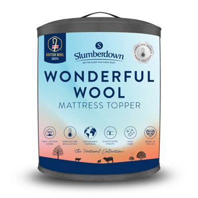 Slumberdown Wool Mattress Topper King 100% British Wool, Temperature Regulating, 150X200Cm Luxury Cotton Cover - image 1