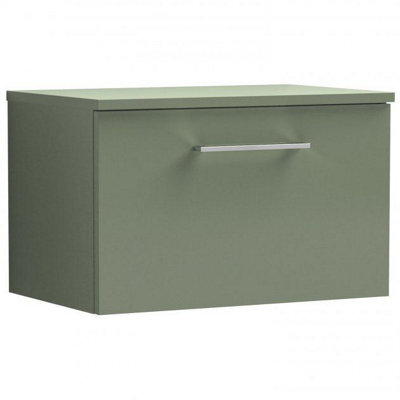 Dezine Avon 600mm Satin Green Wall Hung Vanity Unit, Mdf Satin Green Worktop - image 1