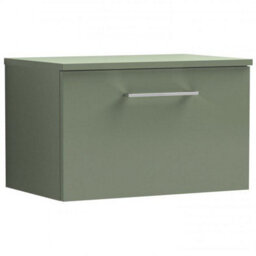 Dezine Avon 600mm Satin Green Wall Hung Vanity Unit, Mdf Satin Green Worktop