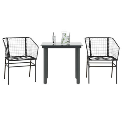 Berkfield 3 Piece Garden Dining Set Black Poly Rattan Glass - image 1