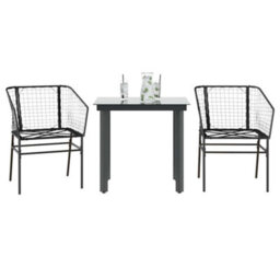 Berkfield 3 Piece Garden Dining Set Black Poly Rattan Glass - thumbnail 1