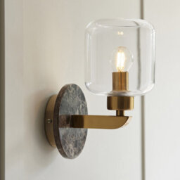 Luminosa Lighting Luminosa Travi Wall Lamp Dark Brown Emperador Marble, Vintage Brass & Clear Glass E14 - thumbnail 3