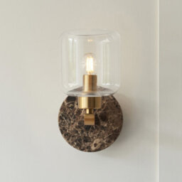 Luminosa Lighting Luminosa Travi Wall Lamp Dark Brown Emperador Marble, Vintage Brass & Clear Glass E14 - thumbnail 5
