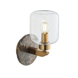 Luminosa Lighting Luminosa Travi Wall Lamp Dark Brown Emperador Marble, Vintage Brass & Clear Glass E14