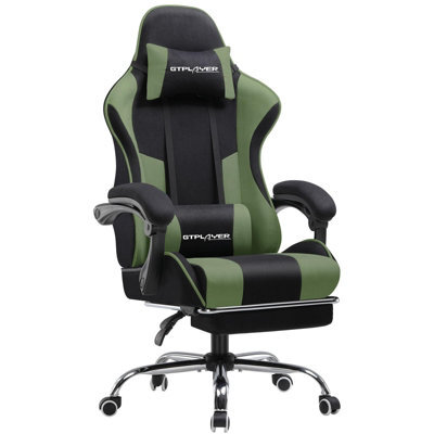 Luckracer Fabric Gaming Chair, Massage Ergonomic Computer Chair With Footrest, Lumbar Support, Home Office Pc Racing Chairs, Green - image 1