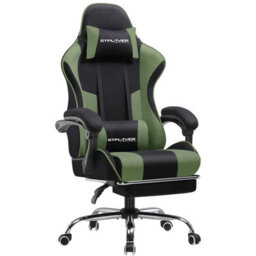 Gtplayer Fabric Gaming Chair, Massage Ergonomic Computer Chair With Footrest, Lumbar Support, Home Office Pc Racing Chairs, Green