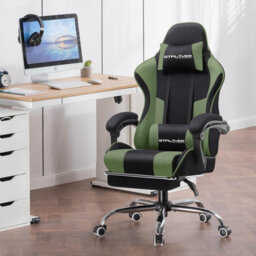 Luckracer Fabric Gaming Chair, Massage Ergonomic Computer Chair With Footrest, Lumbar Support, Home Office Pc Racing Chairs, Green - thumbnail 2