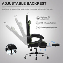 Luckracer Fabric Gaming Chair, Massage Ergonomic Computer Chair With Footrest, Lumbar Support, Home Office Pc Racing Chairs, Green - thumbnail 5