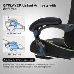 Luckracer Fabric Gaming Chair, Massage Ergonomic Computer Chair With Footrest, Lumbar Support, Home Office Pc Racing Chairs, Green - thumbnail 4